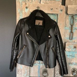 Faux shearling moto jacket